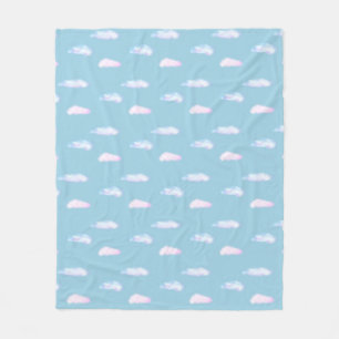 Cute pastel clouds on light sky blue fleece blanke