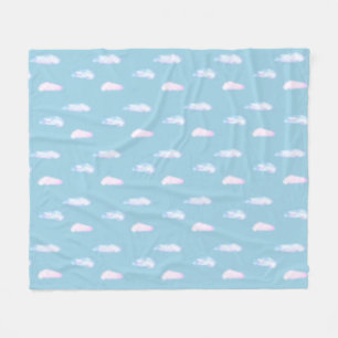 Cute pastel clouds on light sky blue fleece blanke
