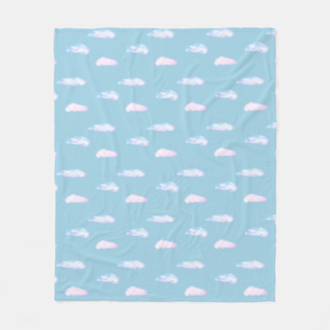 Cute pastel clouds on light sky blue fleece blanke blanket (Front)