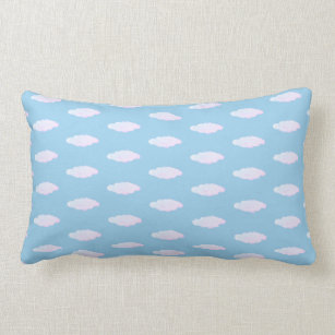 Cute pastel clouds on light sky blue lumbar pillow