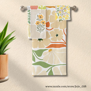 Cute pastel collage background floral abstract bath towel set