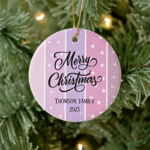 Cute Pastel color Family Name Christmas  Ceramic Ornament