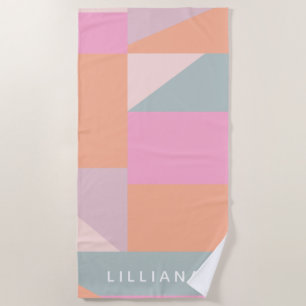 Cute Pastel Colour Block Geometric Personalized Beach Towel