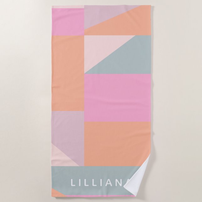 Cute Pastel Colour Block Geometric Personalized Beach Towel (Front)
