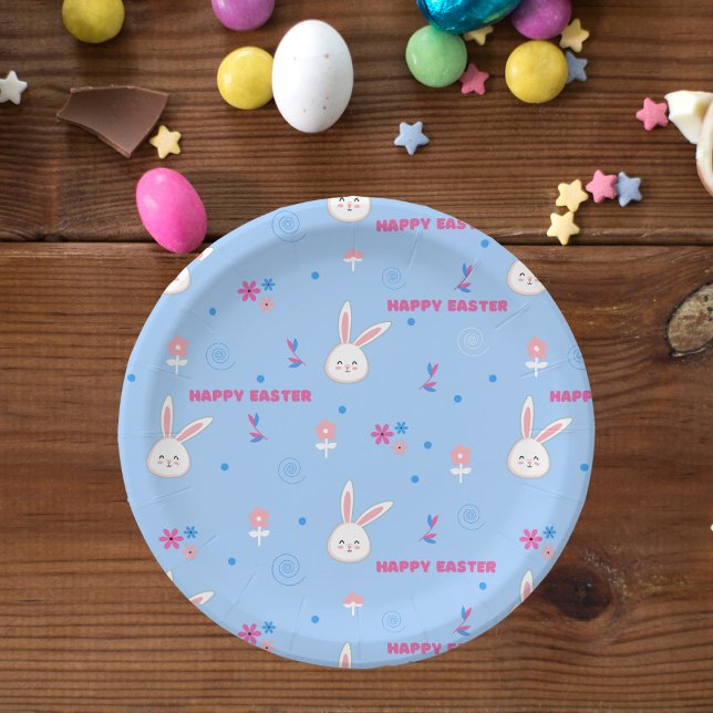 Cute Pastel Colour Easter Bunny Floral  Paper Plat Plate (Creator Uploaded)