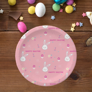 Cute Pastel Colour Easter Bunny Floral  Paper Plat Plate