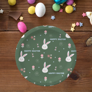 Cute Pastel Colour Easter Bunny Floral Paper Plat Plate