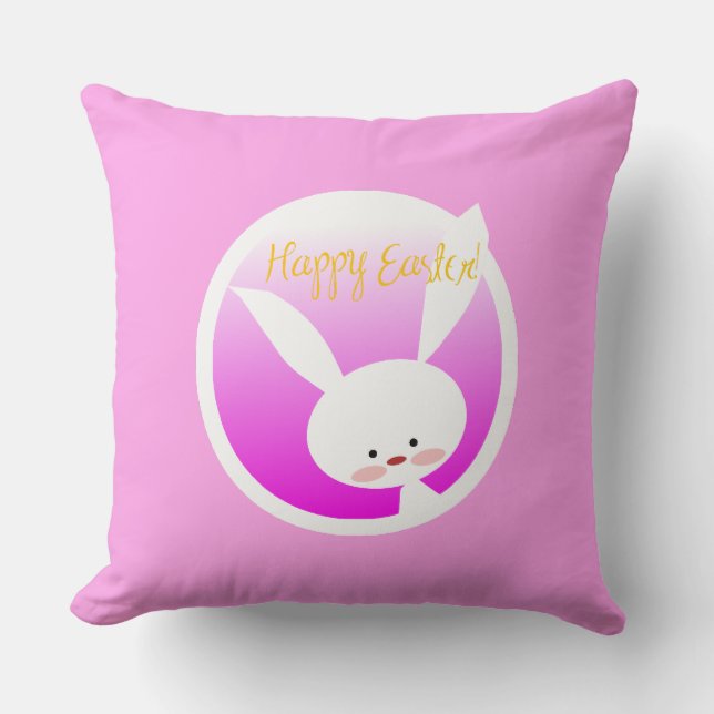 Cute Pastel Colour Easter Bunny Happy Easter Throw Pillow (Front)