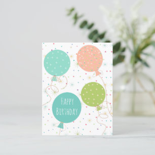Cute Pastel Coloured Balloons Happy Birthday  Postcard