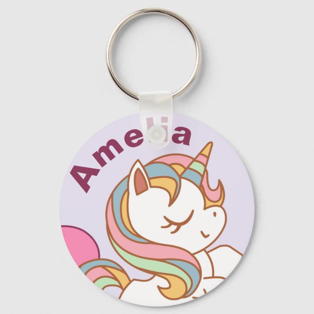 Cute Pastel Coloured Unicorn Personalised Keychain (Front)
