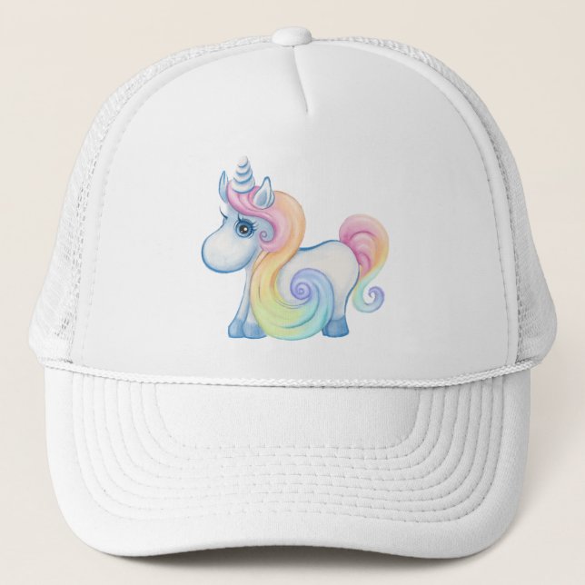 Cute Pastel Coloured Unicorn Trucker Hat (Front)