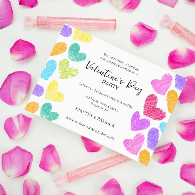 Cute Pastel Colourful Heart Valentine's Day Party Invitation (Creator Uploaded)
