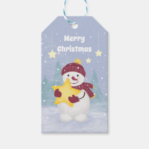 Cute Pastel colours Snowman Holding a Star  Gift Tags