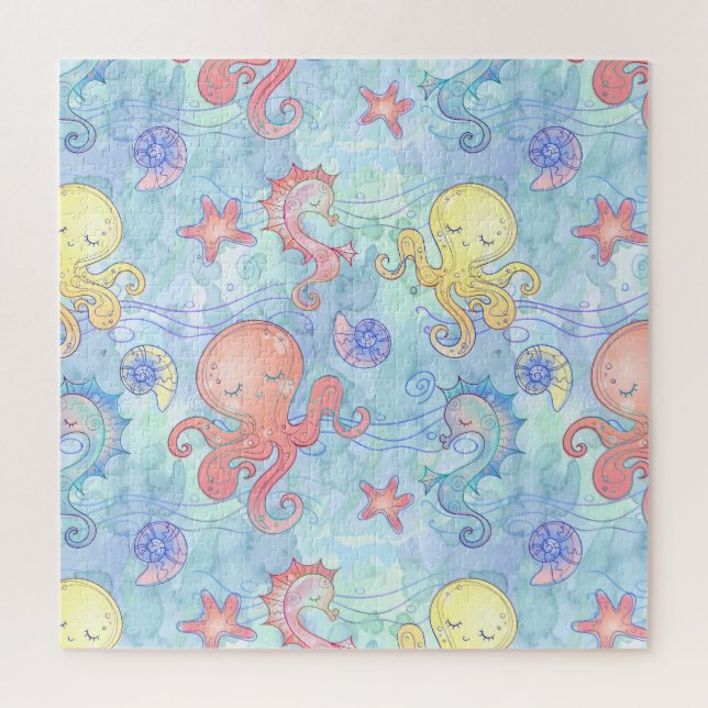 Cute Pastel Creatures of the Sea Jigsaw Puzzle (Vertical)