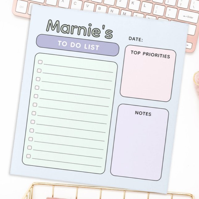 Cute Pastel Customizable To Do List Notepad (cute pastel retro to do list, top priorities, notes )
