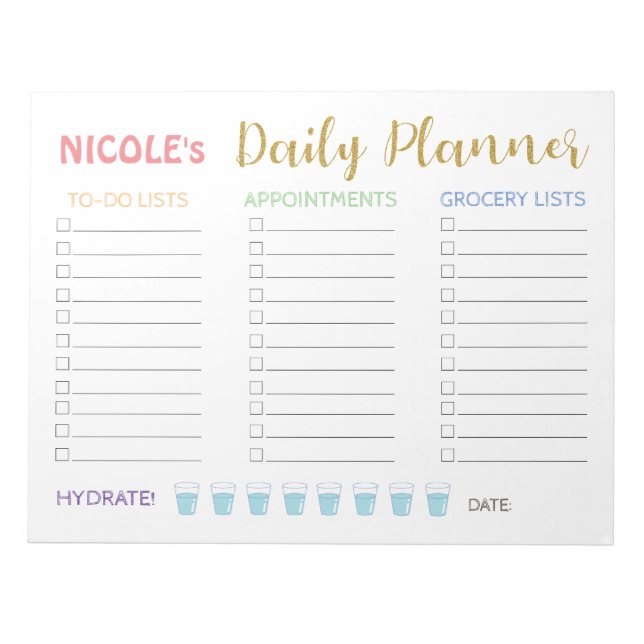 Cute Pastel Daily Planner Notepad (Front)