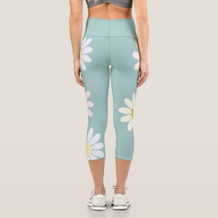 Cute Pastel Daisy Flowers Floral girly  Capri Leggings