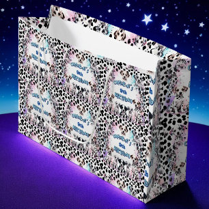 Cute Pastel Dalmatian Puppy Watercolor Birthday Large Gift Bag