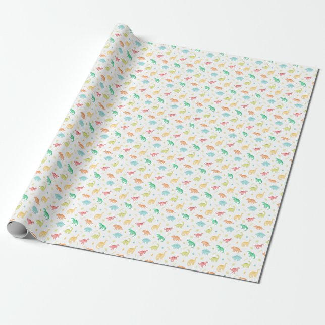 Cute Pastel Dino Birthday Gift Wrap (Unrolled)