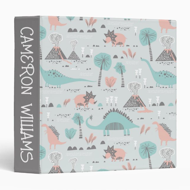 Cute Pastel Dinosaur Pattern Binder (Front/Spine)
