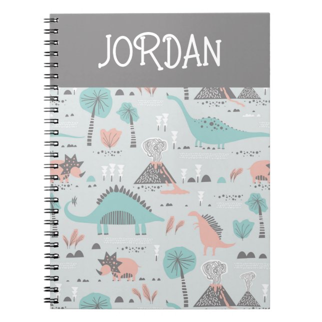 Cute Pastel Dinosaur Pattern Notebook (Front)
