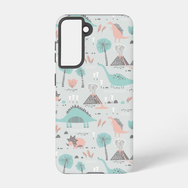 Cute Pastel Dinosaur Pattern Samsung Galaxy S21 Case (Back)