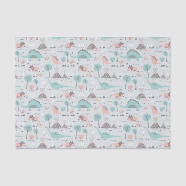 Cute Pastel Dinosaur Pattern Tissue Paper (Front)