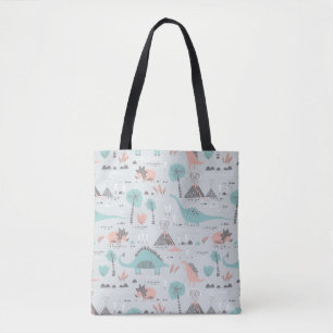 Cute Pastel Dinosaur Pattern Tote Bag