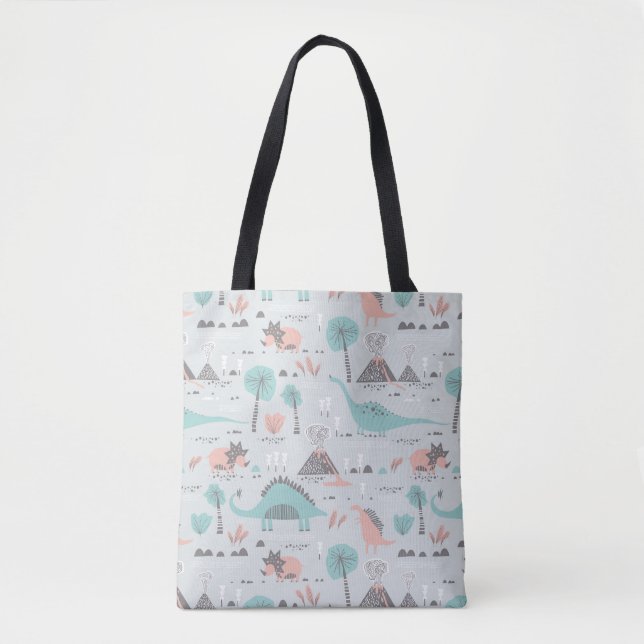 Cute Pastel Dinosaur Pattern Tote Bag (Front)