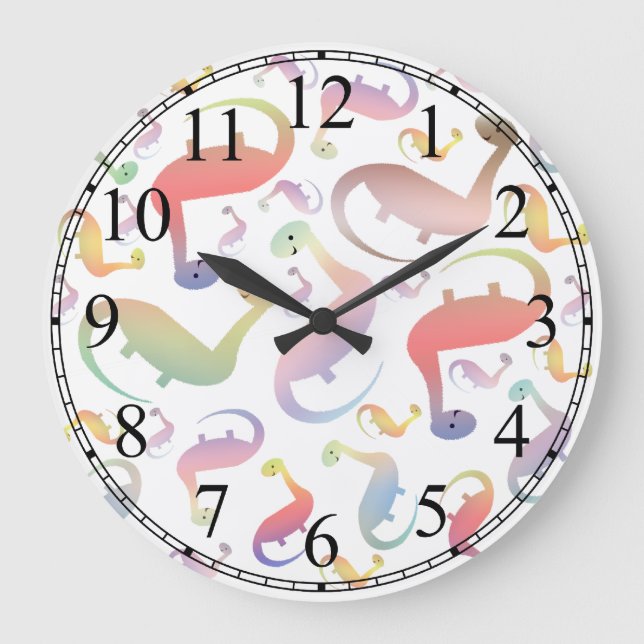 Cute Pastel Dinosaurs Kids Wall Clock (Front)