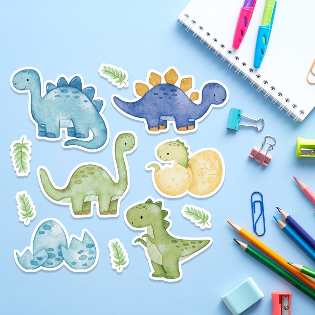 Cute Pastel Dinosaurs Watercolor Dino (Cute Dinosaur Stickers for kids. Perfect for waterbottles, books and suitable as Birthday gifts.)
