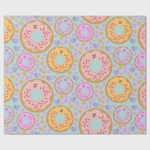 Cute Pastel Donuts & Hearts Wrapping Paper