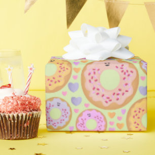 Cute Pastel Donuts & Hearts Wrapping Paper