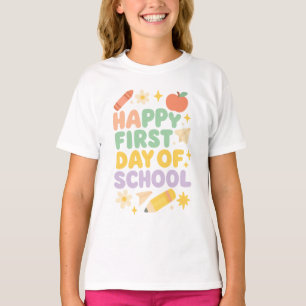 Cute Pastel Doodle Happy First Day of School T-Shirt
