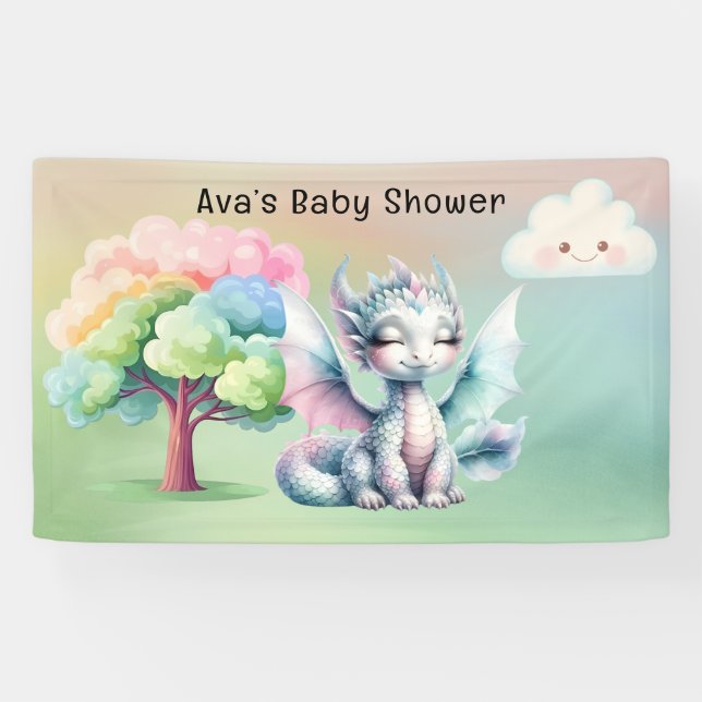 Cute Pastel Dragon Baby Shower Banner (Horizontal)