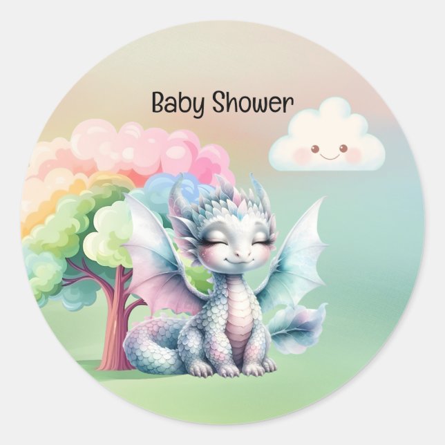 Cute Pastel Dragon Baby Shower Classic Round Sticker (Front)