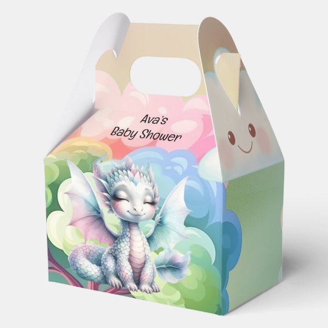 Cute Pastel Dragon Baby Shower Favor Box (Back)