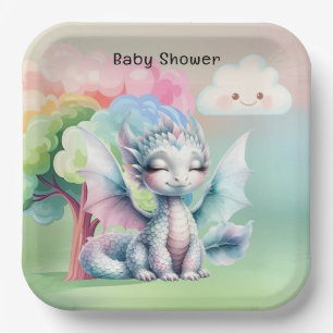 Cute Pastel Dragon Baby Shower Paper Plate