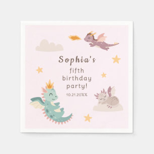 Cute Pastel Dragon Kids Birthday Party  Napkin