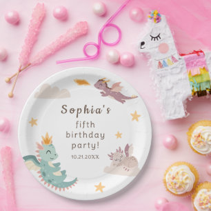 Cute Pastel Dragon Kids Birthday Party  Paper Plate