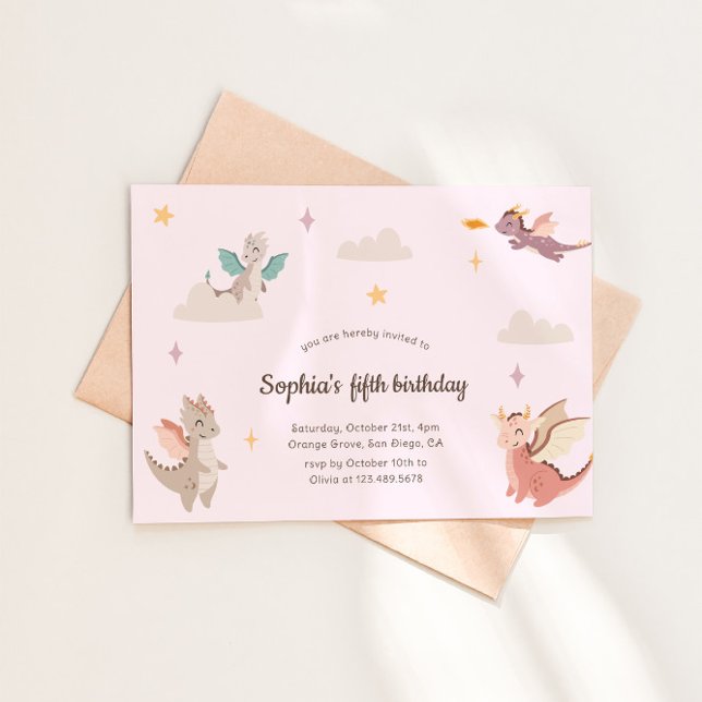 Cute Pastel Dragons Kids Birthday Party Invitation (Creator Uploaded)