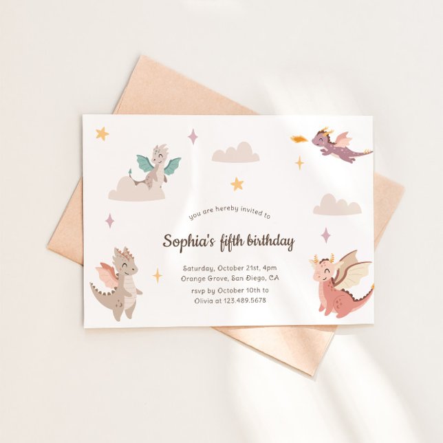 Cute Pastel Dragons Kids Birthday Party Invitation (Creator Uploaded)