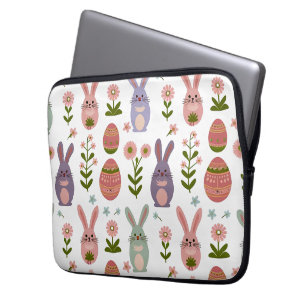 Cute Pastel Easter Bunny and Egg Seamless Pattern Laptop Sleeve