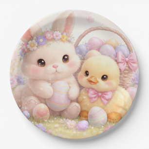 Cute Pastel Easter Bunny & Duck Paper Plate