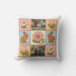 Cute Pastel Easter Bunny Flower Patchwork 2 Photo  Throw Pillow