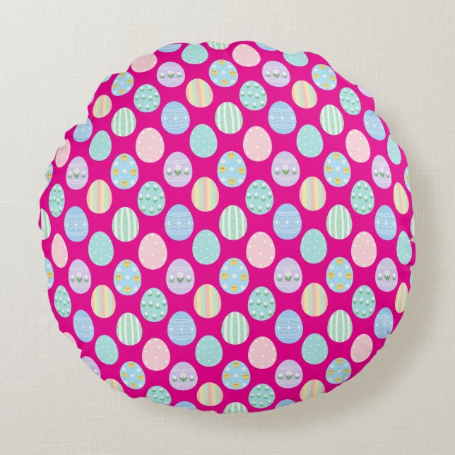 Cute Pastel Easter Eggs Pattern  Round Pillow (Front)