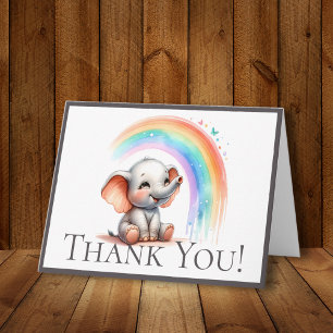 Cute Pastel Elephant Rainbow Border Thank You Note Card