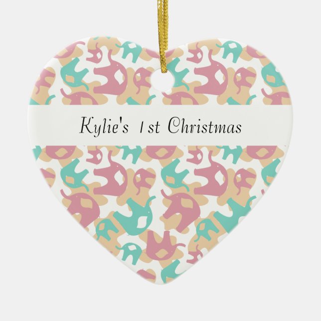 Cute Pastel Elephants Ceramic Ornament (Front)