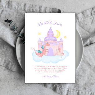 Cute Pastel Fairytale Dragon Unicorn Baby Shower Thank You Card