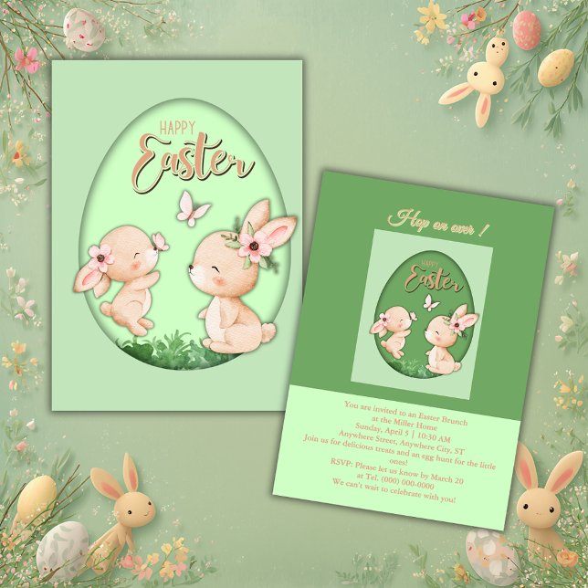 cute pastel faux cutout bunny brunch invitation (Creator Uploaded)